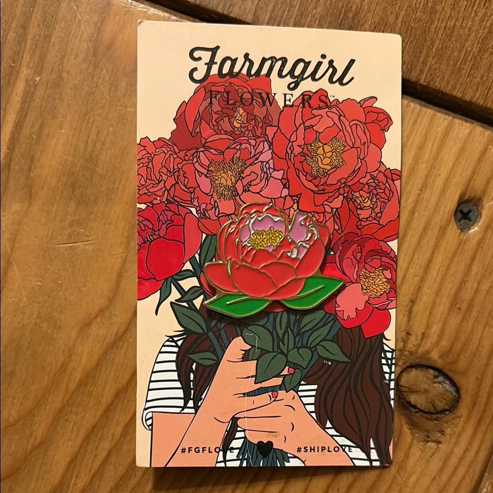 NEW Farmgirl Flowers Red/Pink Peony Enamel Pin Brooch Lapel Hat